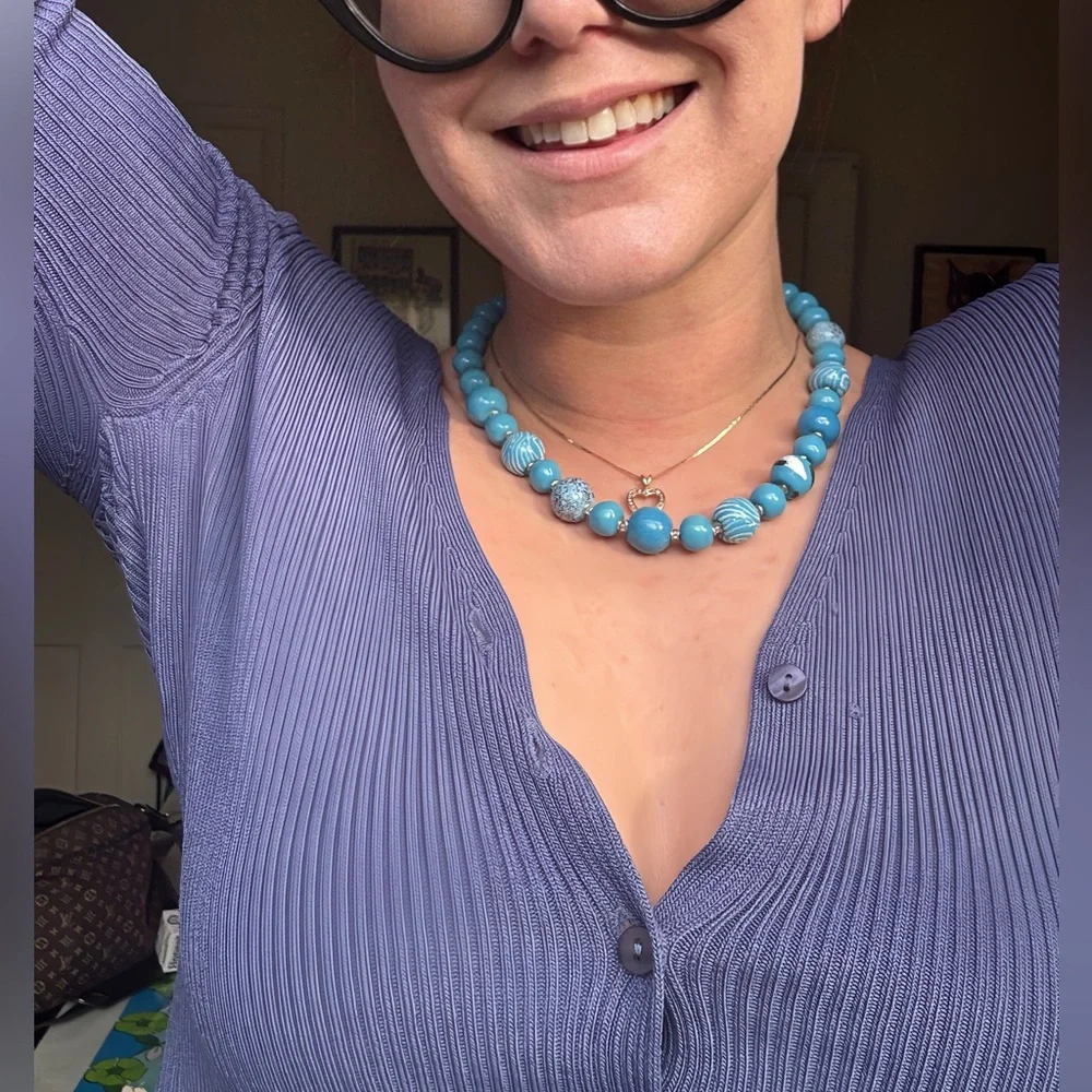 60s Vintage Blue Beaded Necklace - Picture 1 of 5